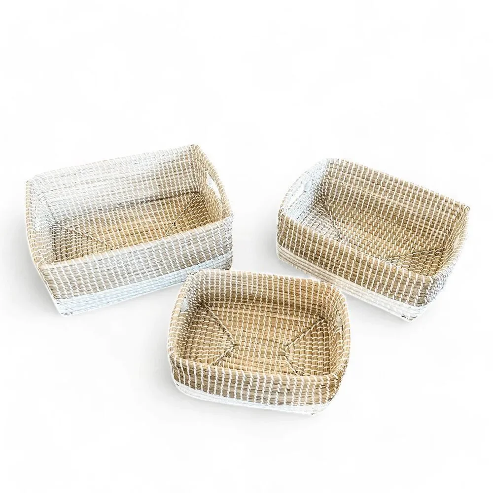 Set of 3 Brand New Seagrass Woven Rectangular Nesting Baskets